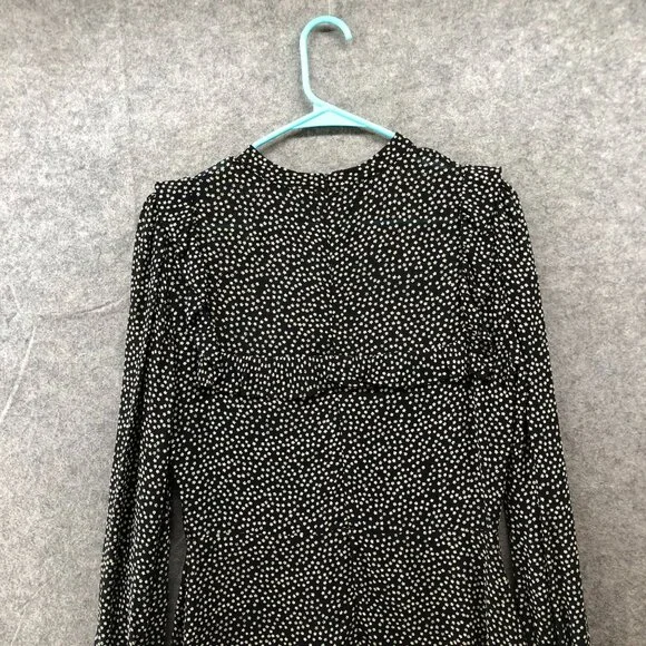 Reformation Long Sleeve Ditzy Floral Mini Dress‎ Size 8 Black White Ruffle Bib - Picture 3 of 10